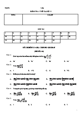 Đề thi môn Toán 11 chương Giới hạn